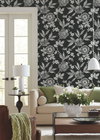 Wood Cut Jacobean Black & White Wallpaper, by York Wall, 27' length x 2'3" width x 0.02" depth thumbnail 2