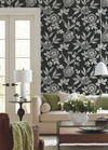 Wood Cut Jacobean Black & White Wallpaper thumbnail 1