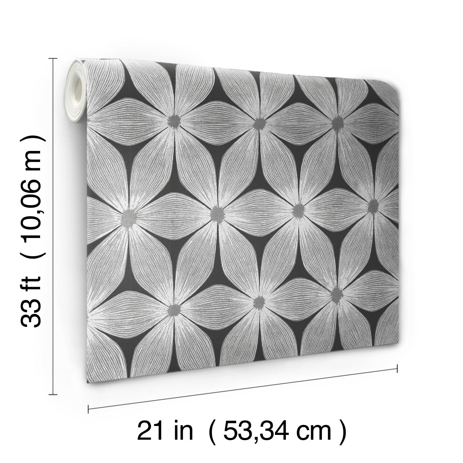 Everlasting Black & Silver Wallpaper, by York Wall, 33' length x 1'9" width x 0.02" depth View 6