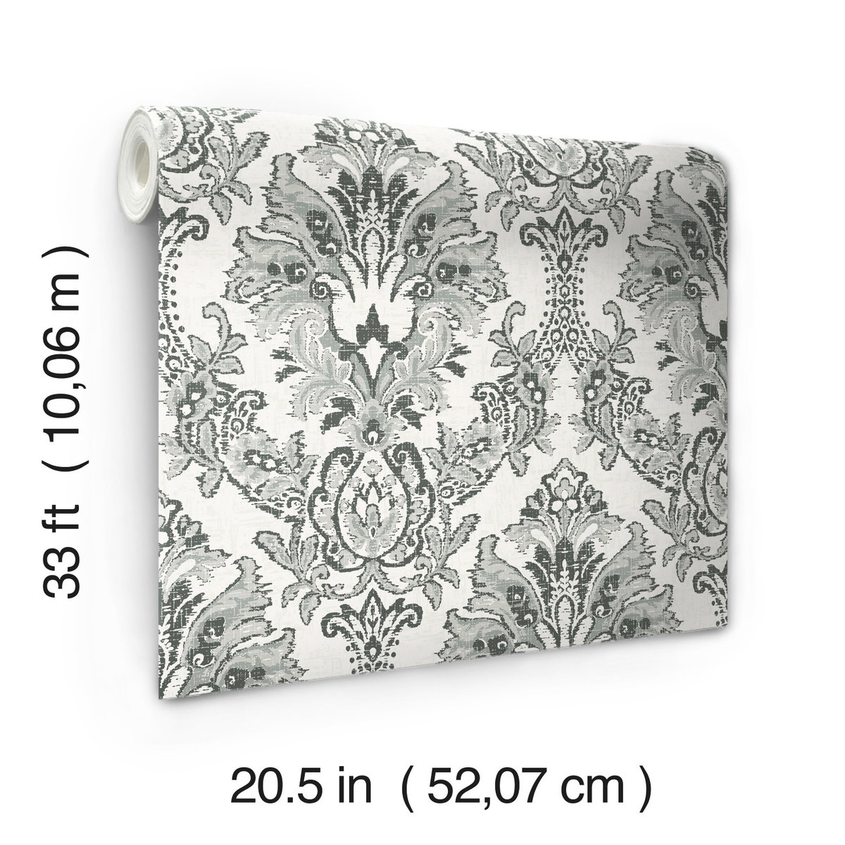 Bold Brocade Black Wallpaper, by York Wall, 33' length x 1'8.5" width x 0.02" depth View 2