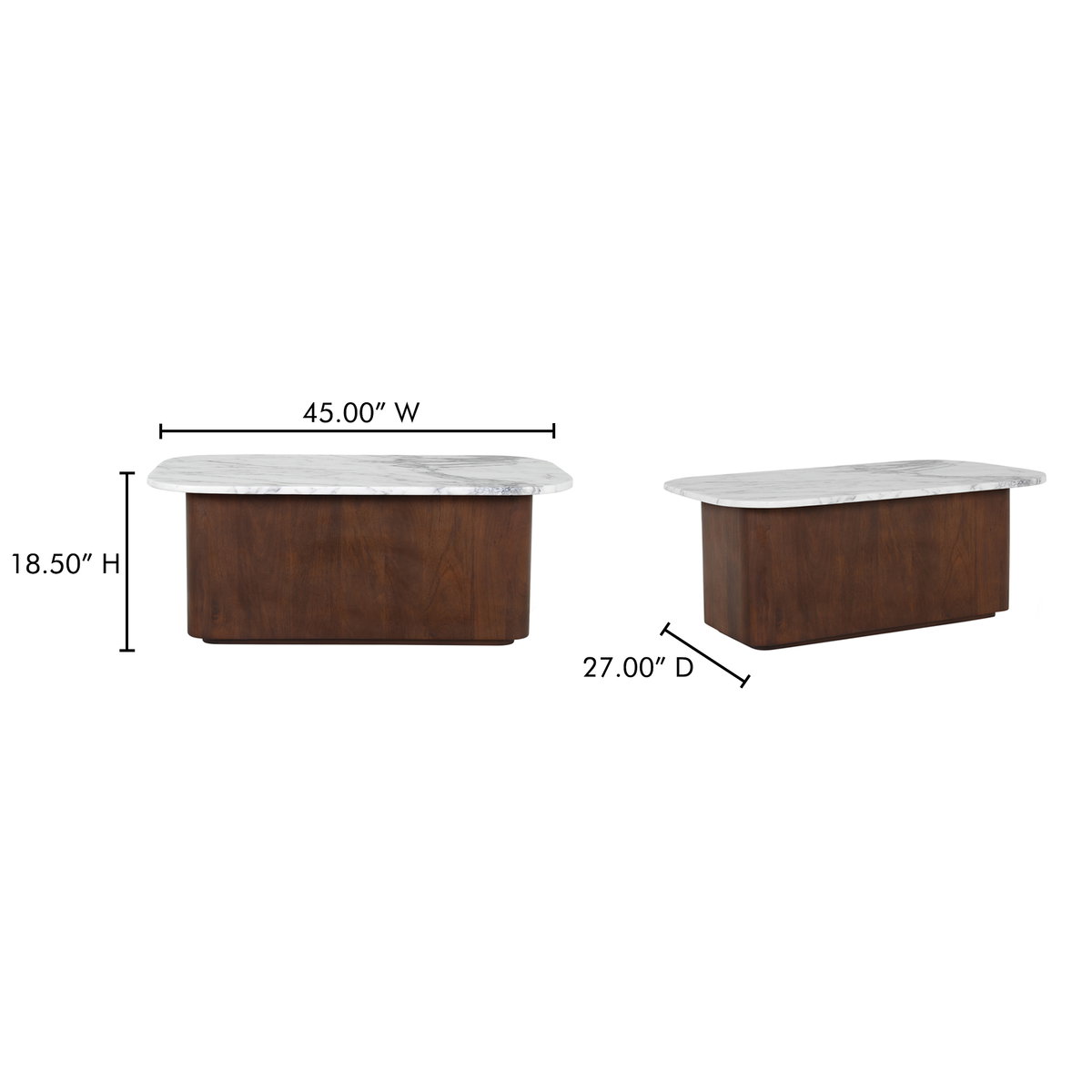 Dash Coffee Table White Calcatta Marble, by Moe's Home, 45" width x 18.5" height x 27" depth View 15