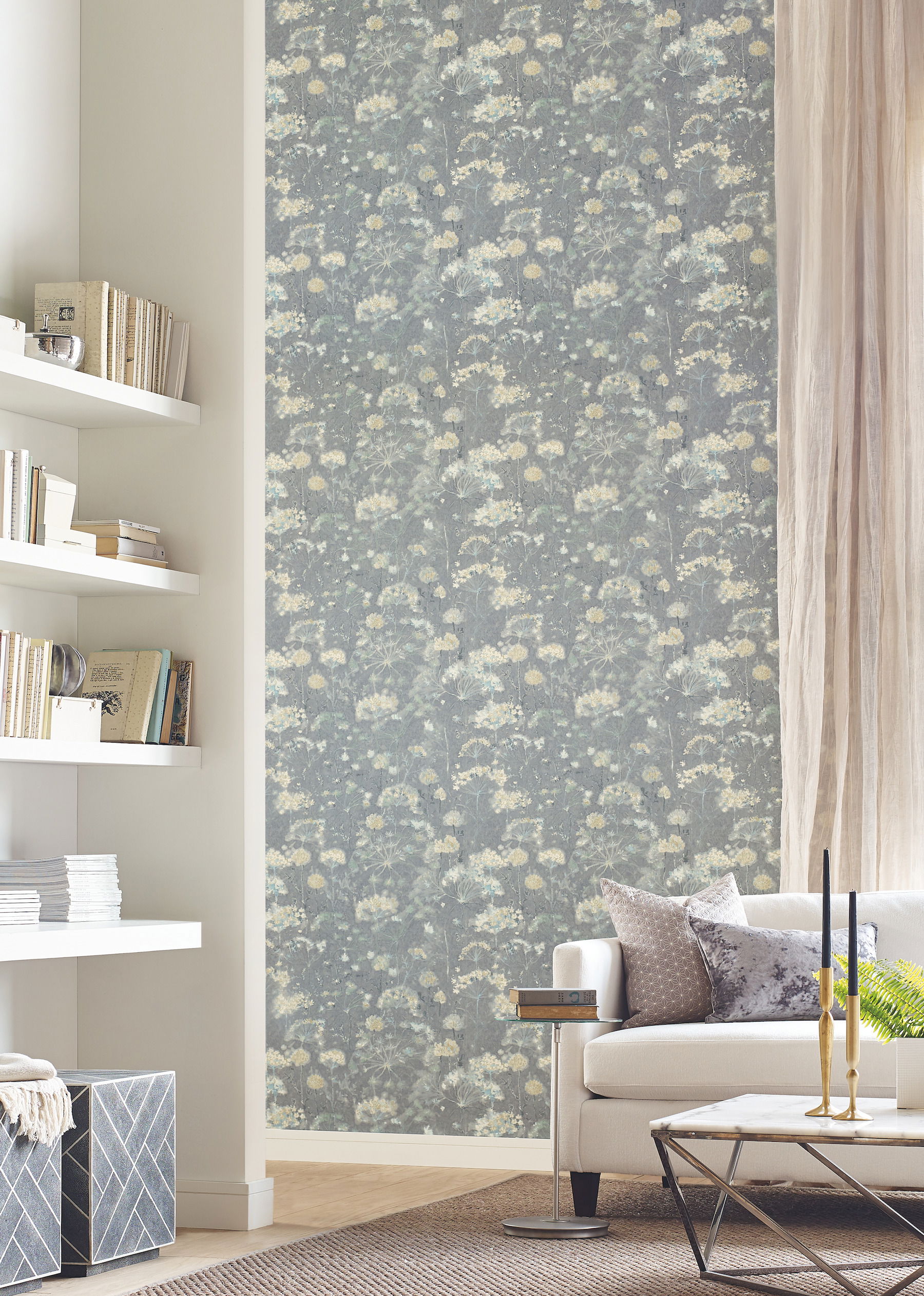 Botanical Fantasy Grey Wallpaper, by York Wall, 27' length x 2'3" width x 0.02" depth View 2