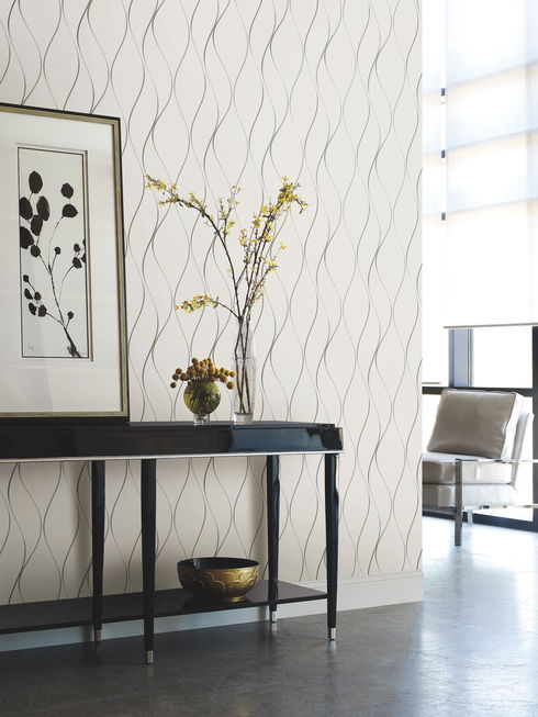 Wavy Stripe Off White & Silver Metallic Wallpaper