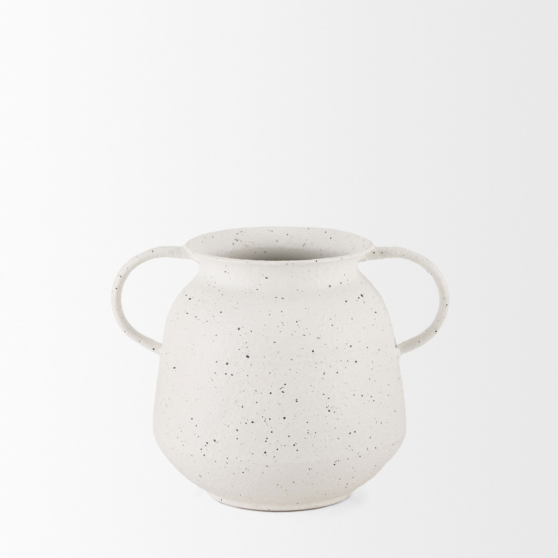 Treva Small White with Black Speckles Metal Vase, by Mercana, 9.45" length x 7.09" width x 7.09" height View 5