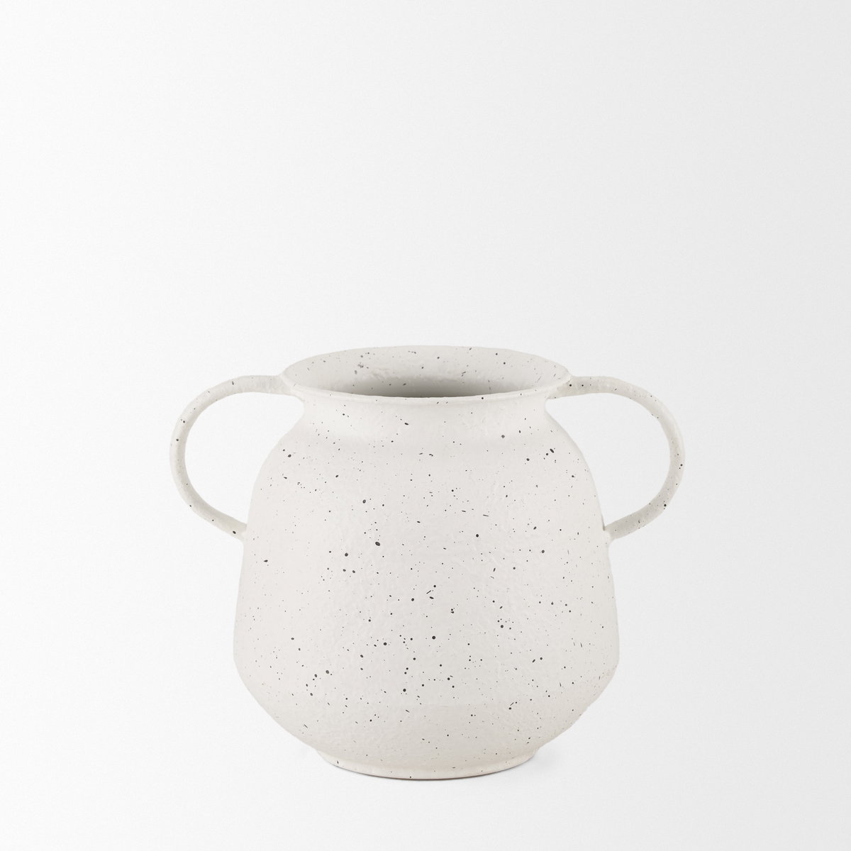 Treva Small White with Black Speckles Metal Vase, by Mercana, 9.45" length x 7.09" width x 7.09" height View 5