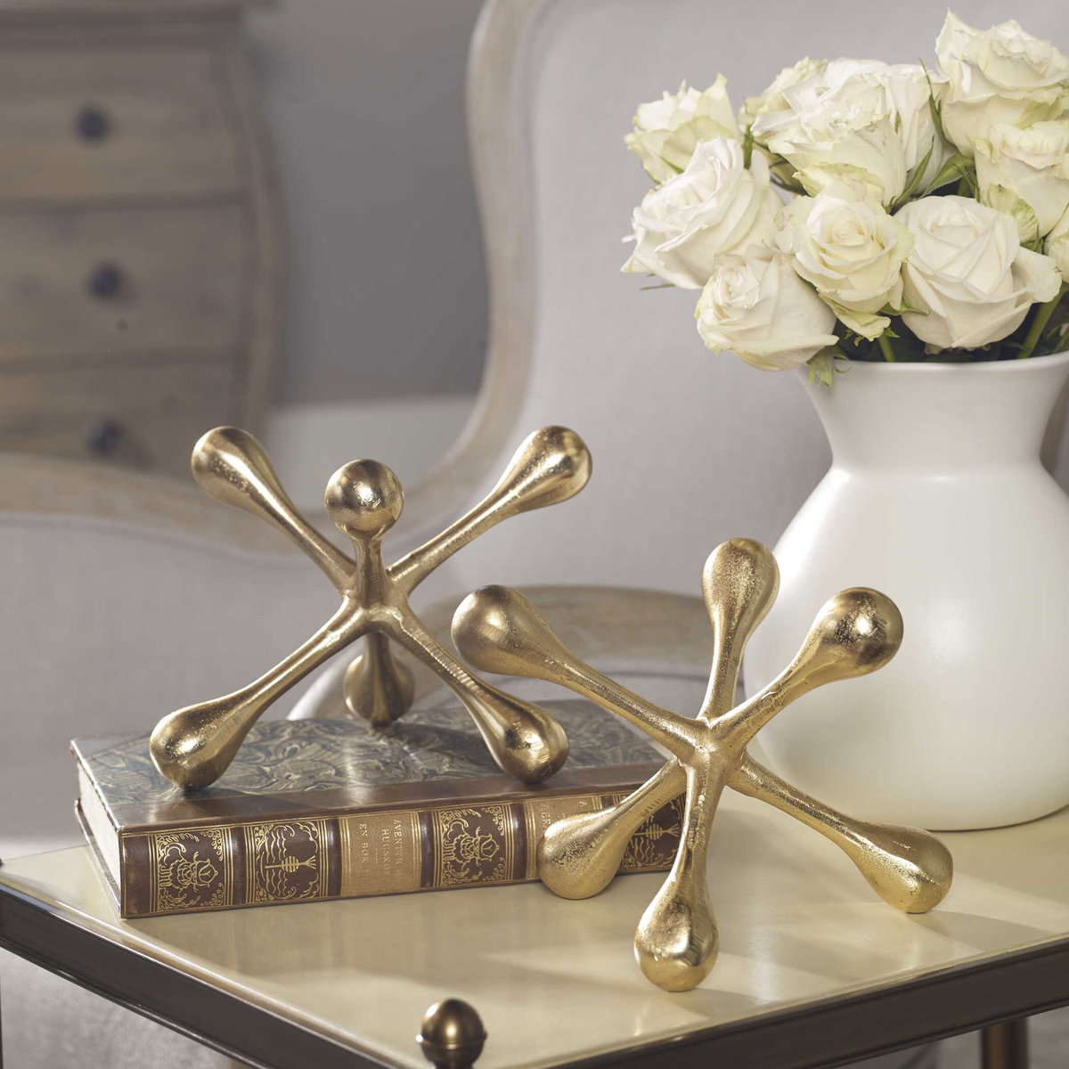 Harlan Brass Objects Set/2, Tabletop Decor by Uttermost, 6.5" width x 5.5" height x 6.5" depth View 3