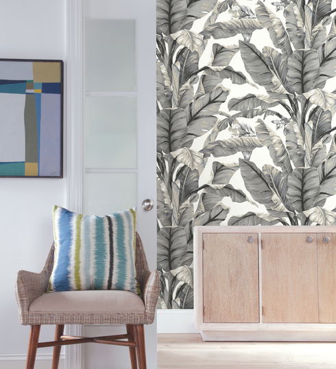 Banana Leaf White & Black Peel & Stick Wallpaper