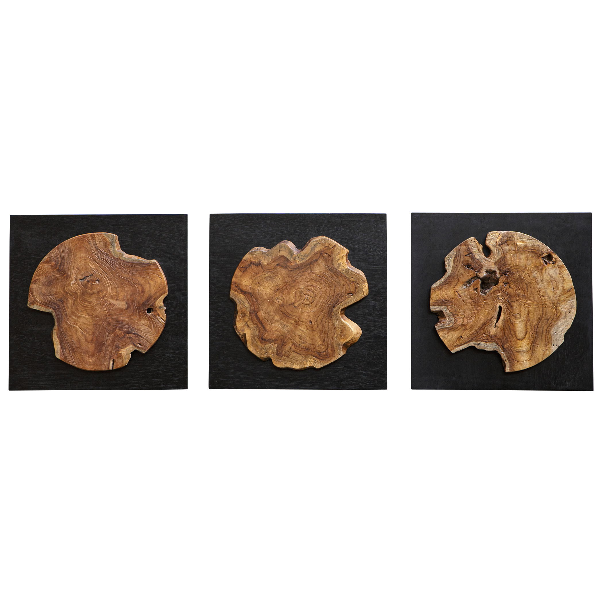 Kolini Teak Wood Wall Decor Set/3, Sculptural Wall Art by Uttermost, 20" width x 20" height x 2.5" depth View 1