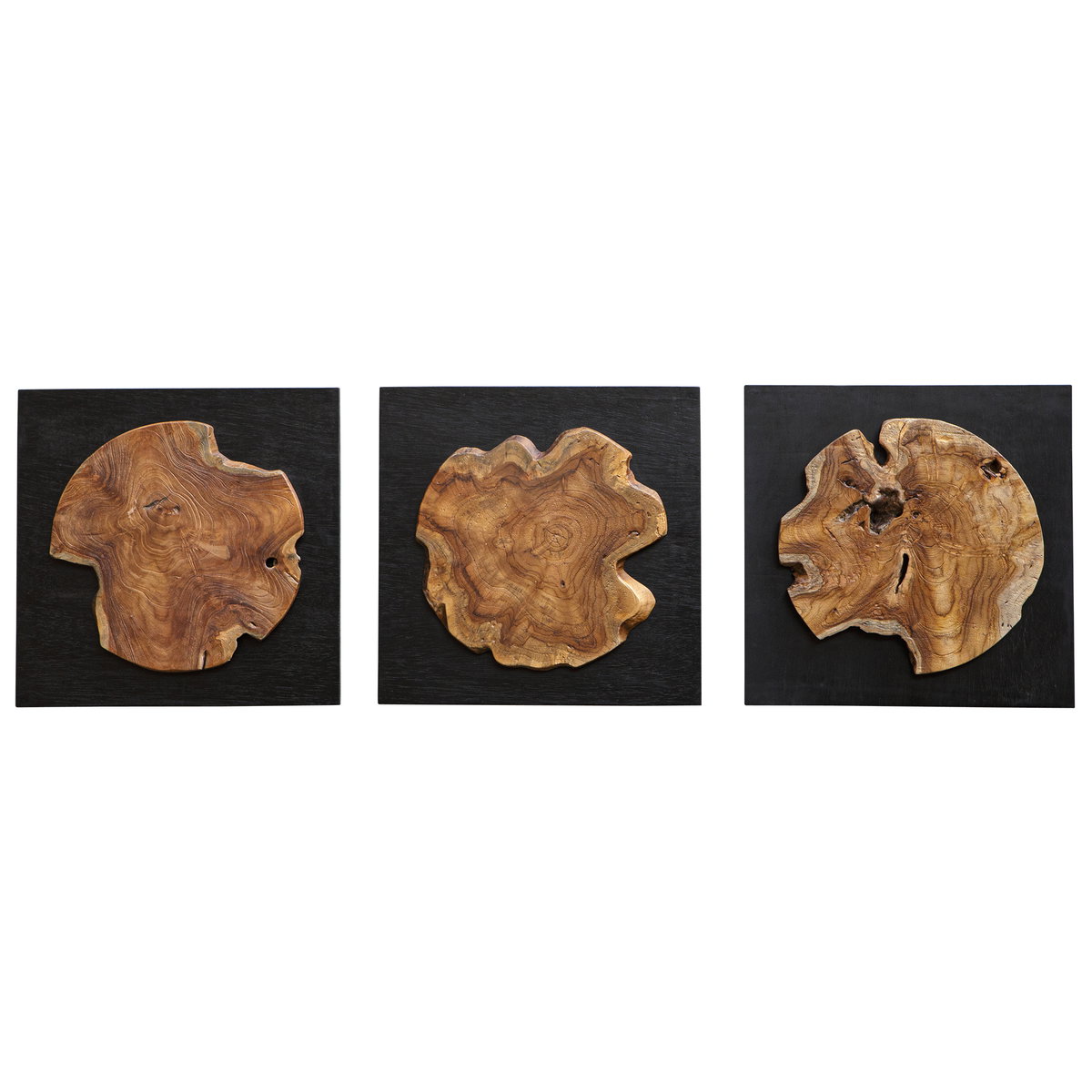 Kolini Teak Wood Wall Decor Set/3, Sculptural Wall Art by Uttermost, 20" width x 20" height x 2.5" depth View 1