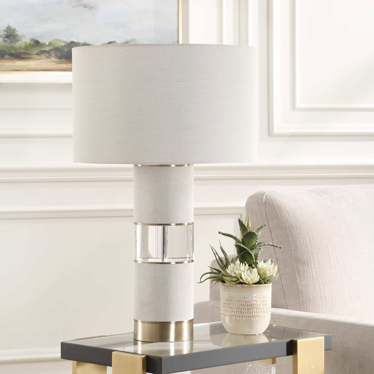 Maliyah Linen Table Lamp, by Uttermost, 18" width x 29" height x 18" depth View 3