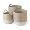 Maddie (Set of 3) Light Brown with White Dipped Seagrass Round Basket  with Handles, Bins & Basket by Mercana, 15.75" length x 15.75" width x 17.32" height thumbnail 1
