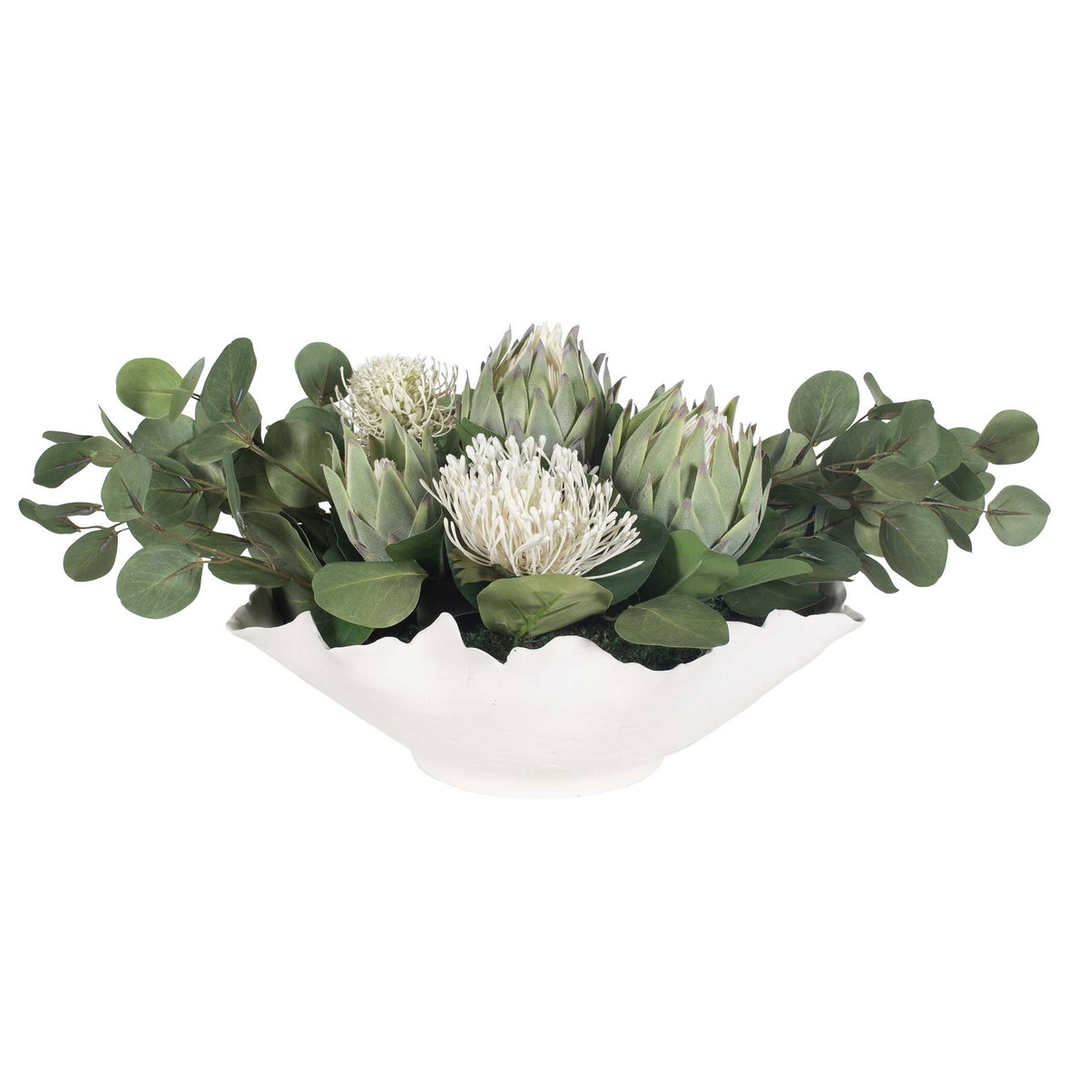 Protea Blooms White Bowl Centerpiece, Artificial Plants & Flower by Uttermost, 24" width x 12" height x 16" depth View 7