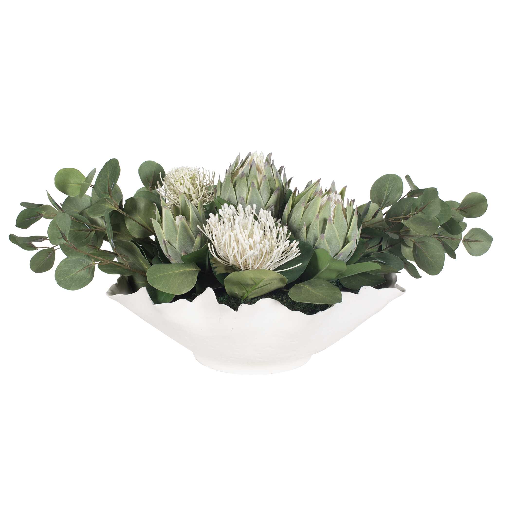 Protea Blooms White Bowl Centerpiece, Decorative by Uttermost, 24" width x 12" height x 16" depth View 7