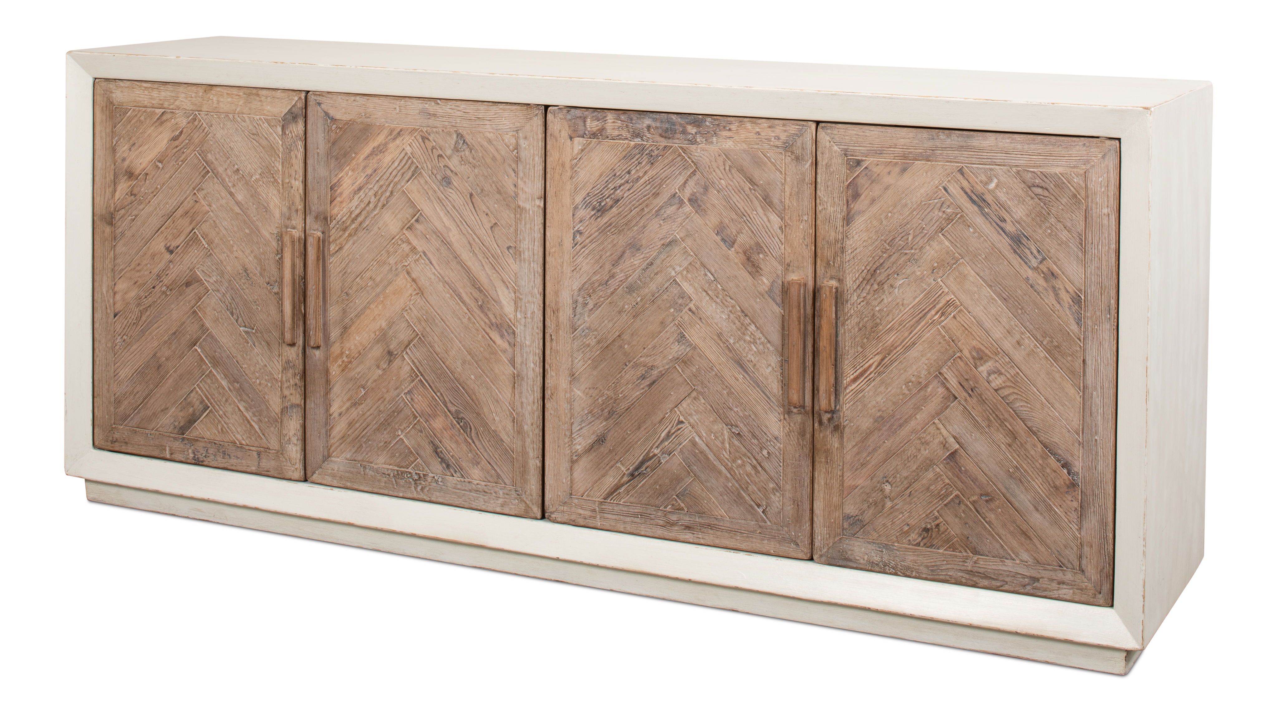 Hollis 4 Door Sideboard, Ant.White, Cabinets & Sideboard by Sarreid, 80" length x 19" width x 33" height View 1