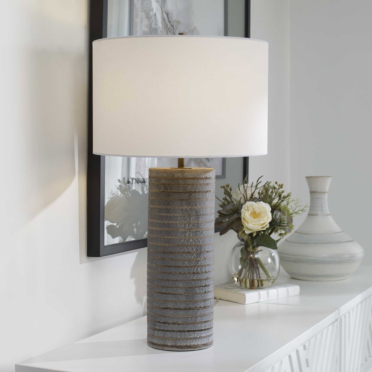 Monolith Gray Table Lamp, by Uttermost, 1'4" width x 2'4.5" height x 1'4" depth View 5