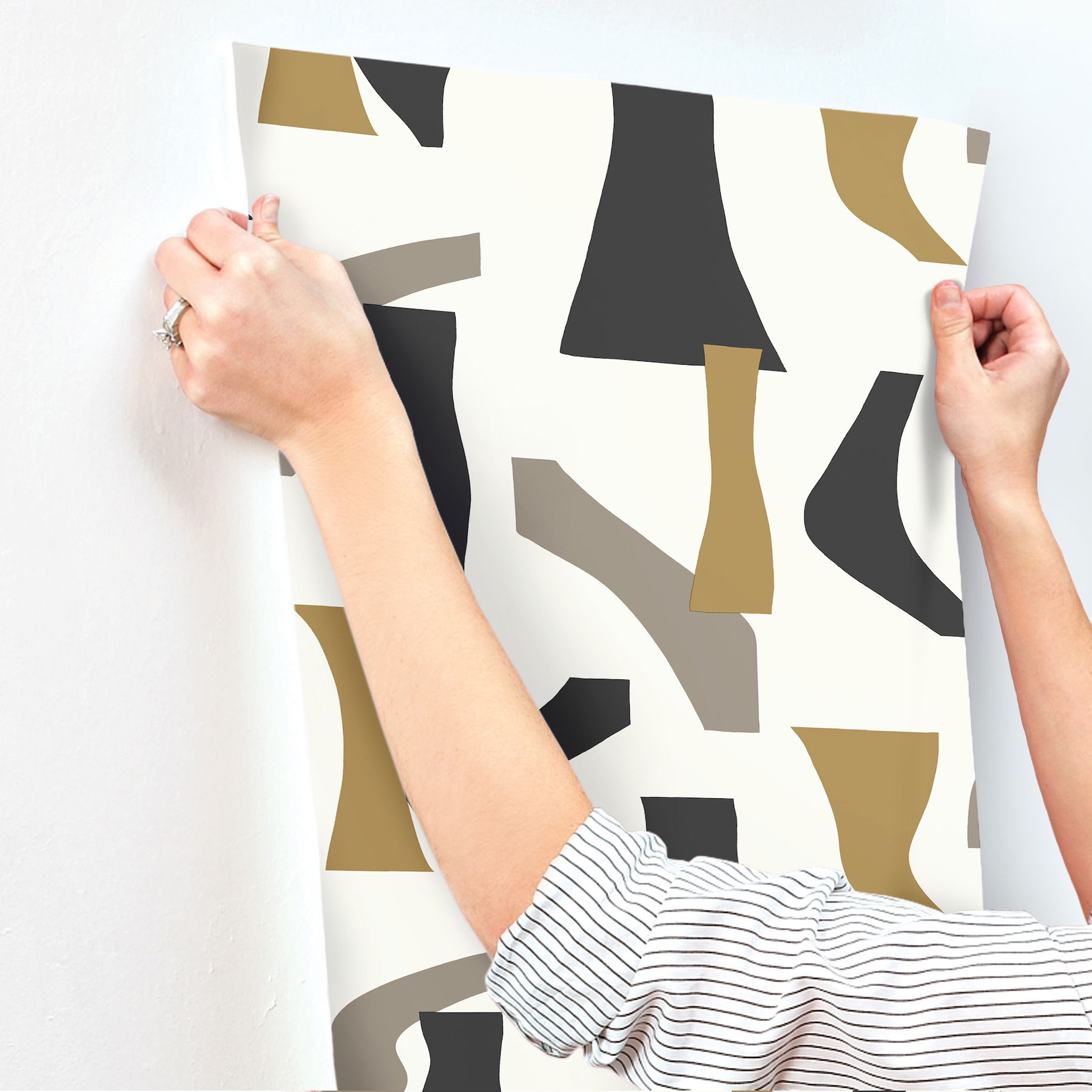 Modernist Black & Gold Peel & Stick Wallpaper, by York Wall, 20' length x 1'8.5" width x 0.02" depth View 9