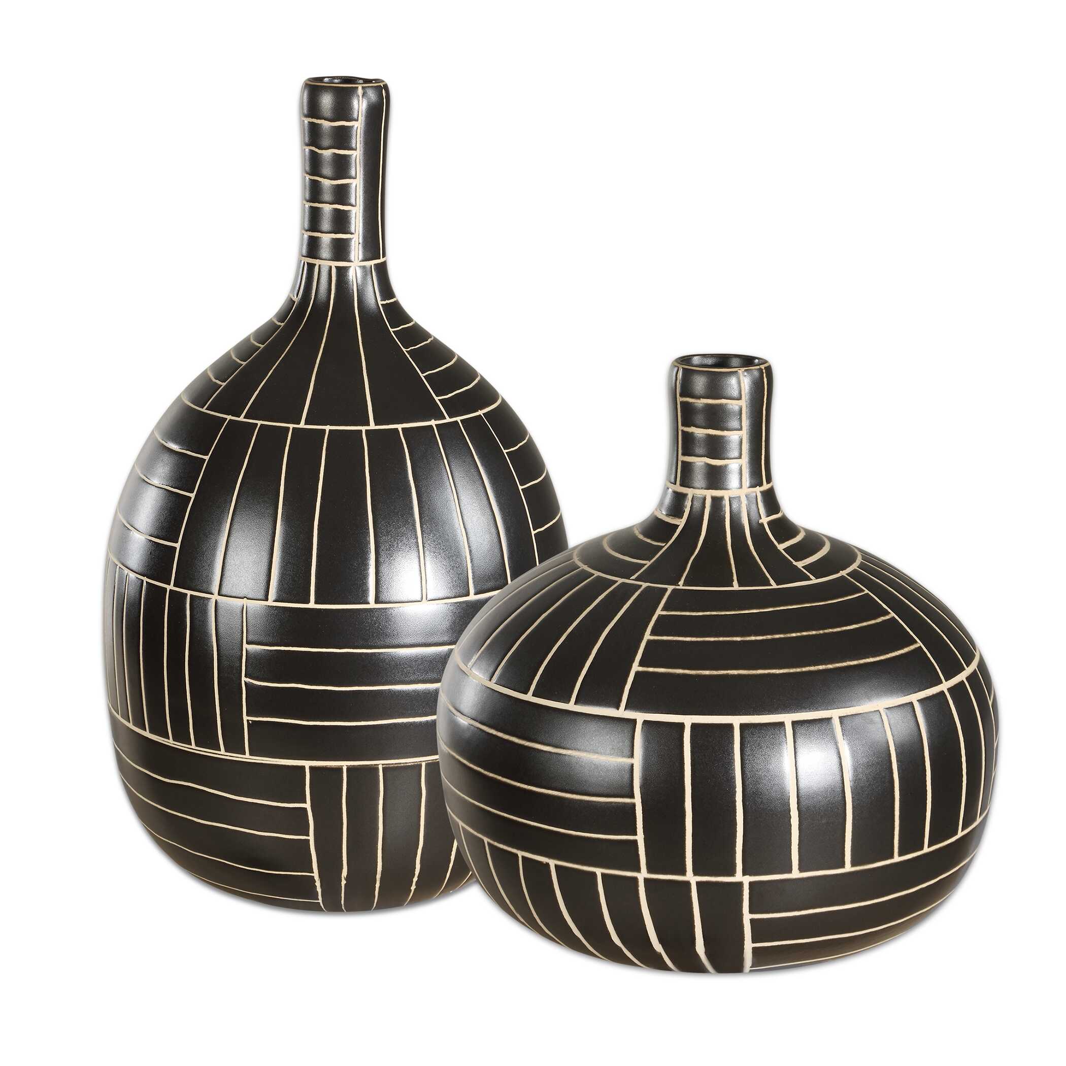 Graphite Stride Geometric Vases Set/2, Decorative by Uttermost, 7.75" width x 13.5" height x 7.75" depth View 1