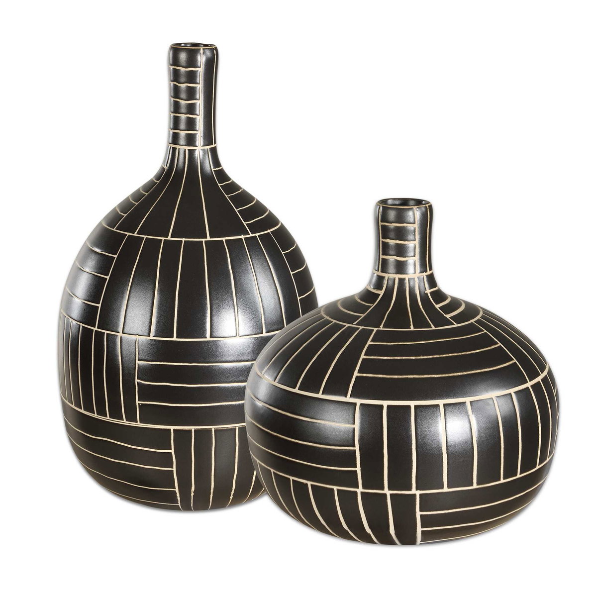 Graphite Stride Geometric Vases Set/2, by Uttermost, 7.75" width x 13.5" height x 7.75" depth View 1