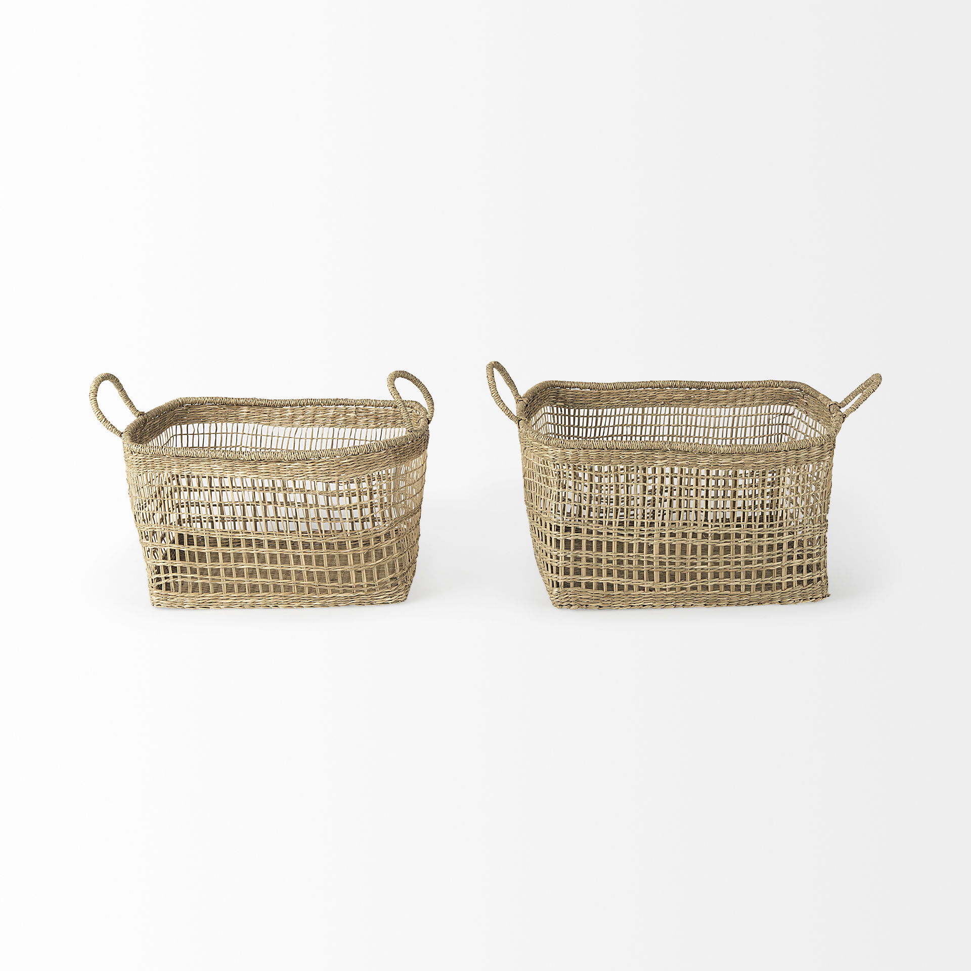Bellisa 18.5L x 14.6W x 11.0H (Set of 2) Medium Brown Seagrass Rectangular Basket with Handles, Bins & Basket by Mercana, 18.5" length x 13.39" width x 11.02" height View 3