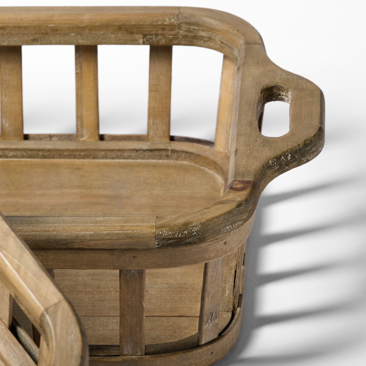 Louis Set of 2 Natural Wood Slated Nesting Trays, Decorative Tray by Mercana, 27.56" length x 13.98" width x 4.92" height View 7