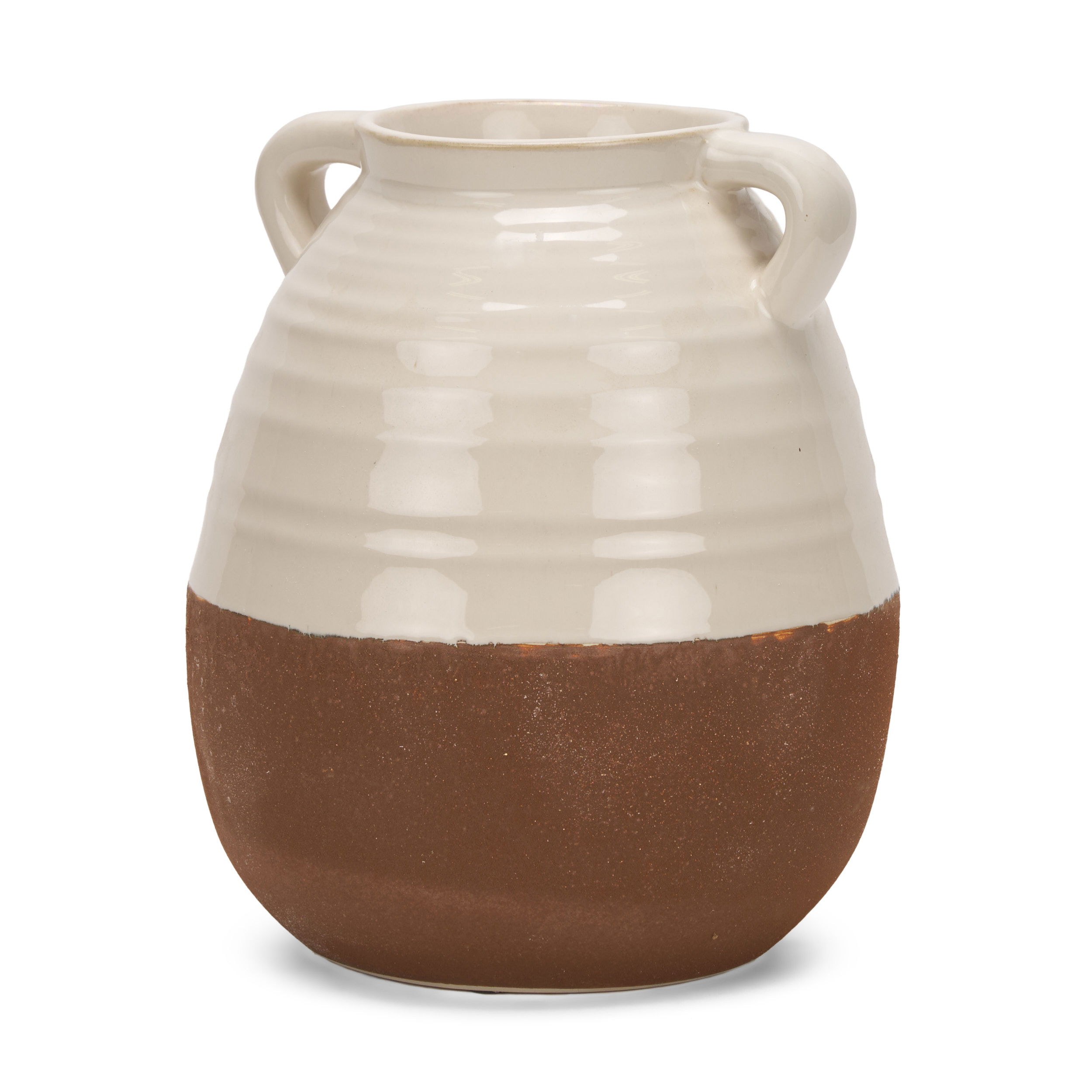 Tryna Large Beige with Matte Brown Ceramic Vase, by Mercana, 9.05" length x 9.05" width x 13.78" height View 1