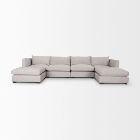 Halston 6 Piece (with 2 x Ottoman) Light Grey Double Chaise Sofa Set