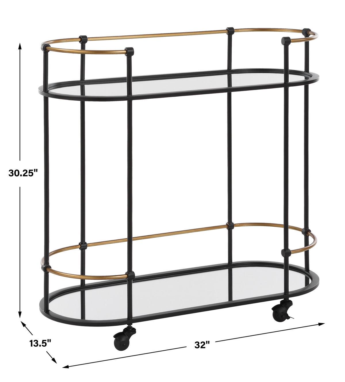 Andre Iron Bar Cart, Bar Carts & Cabinet by Uttermost, 32" width x 30.25" height x 13.5" depth View 3