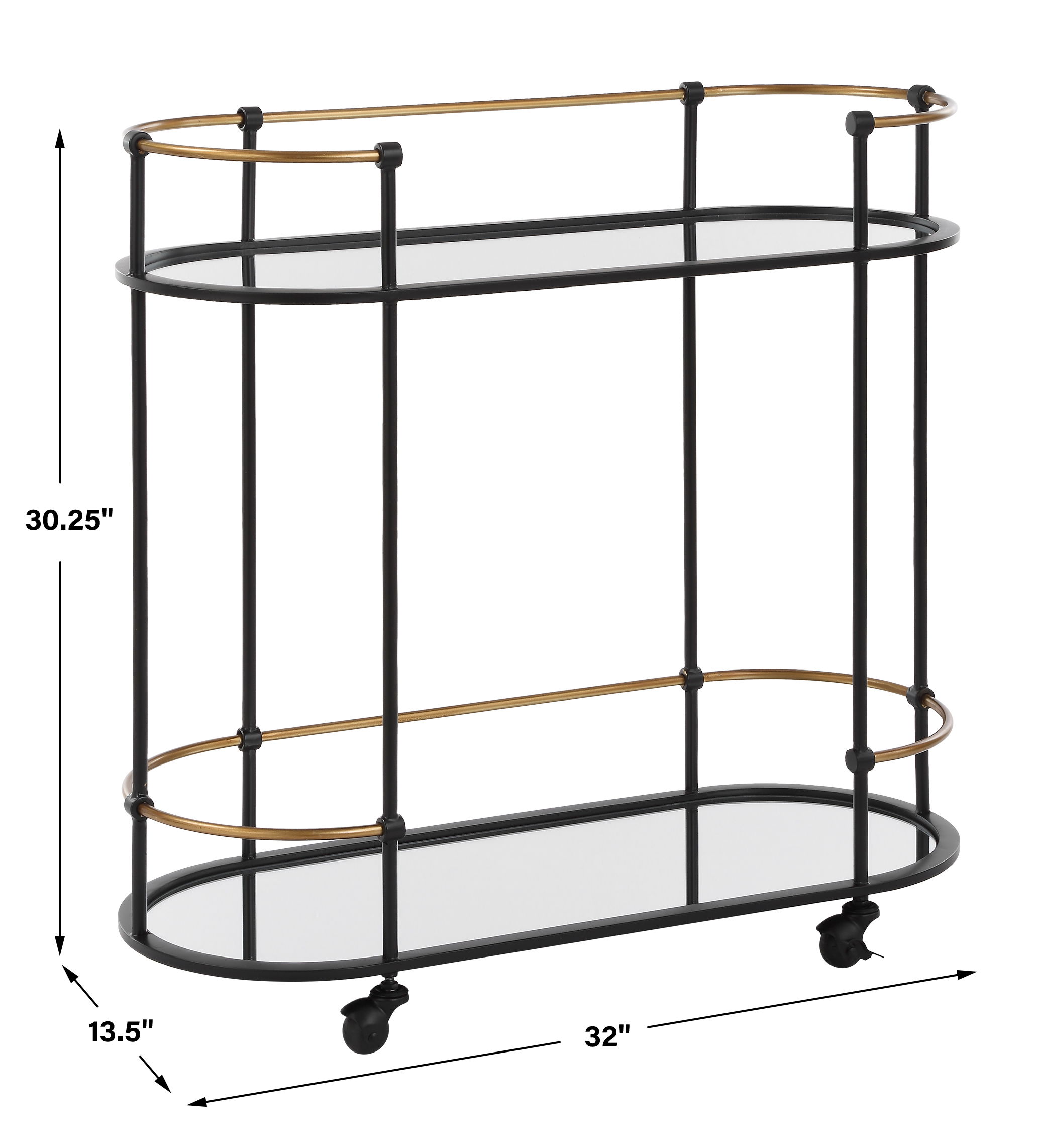 Andre Iron Bar Cart, Furniture by Uttermost, 32" width x 30.25" height x 13.5" depth View 3