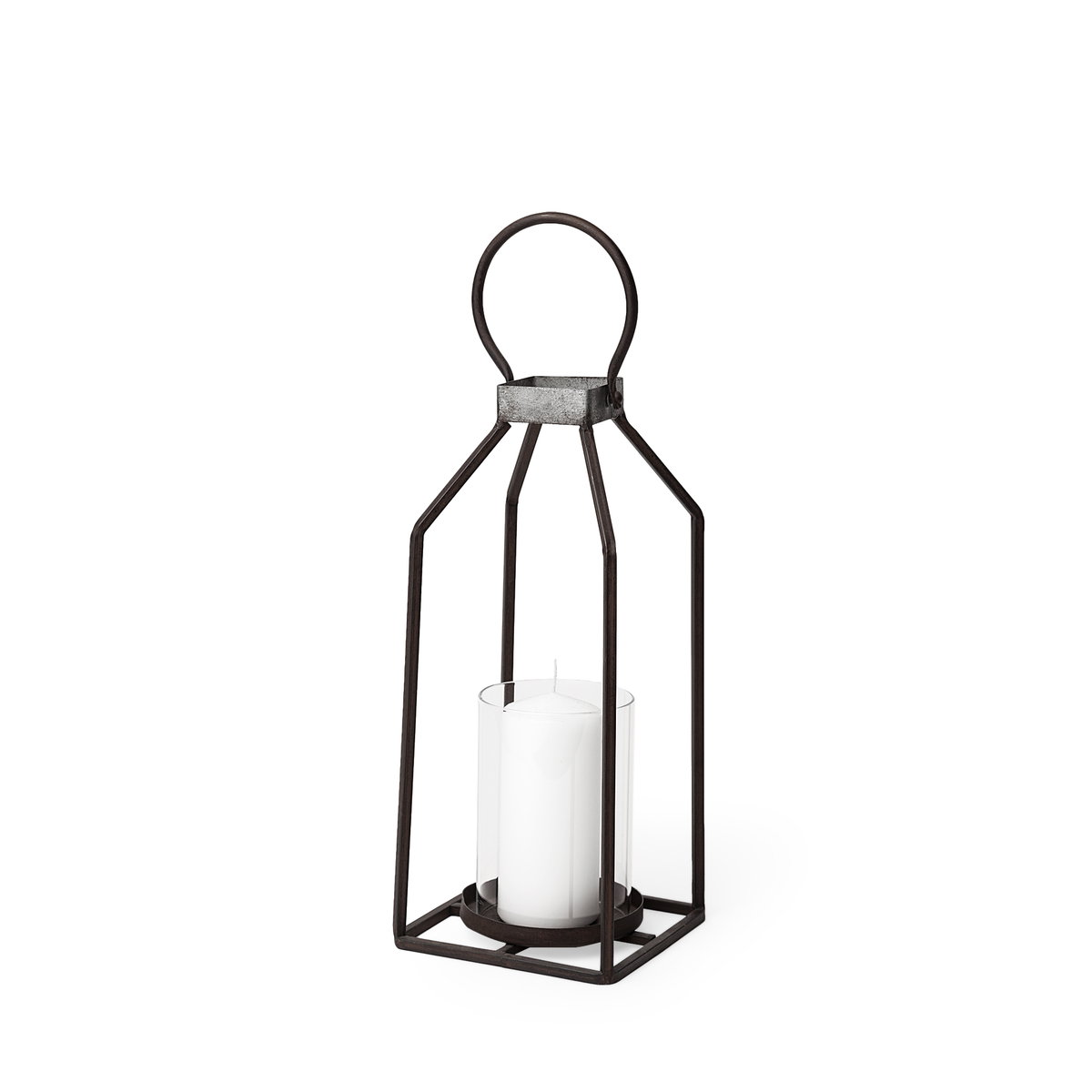 Kingston II Small Rustic Metal Framed Table Candle Holder, Candles & Candle Holder by Mercana, 5.5" length x 5.51" width x 16.14" height View 1