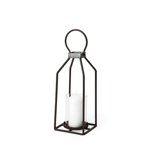 Kingston II Small Rustic Metal Framed Table Candle Holder