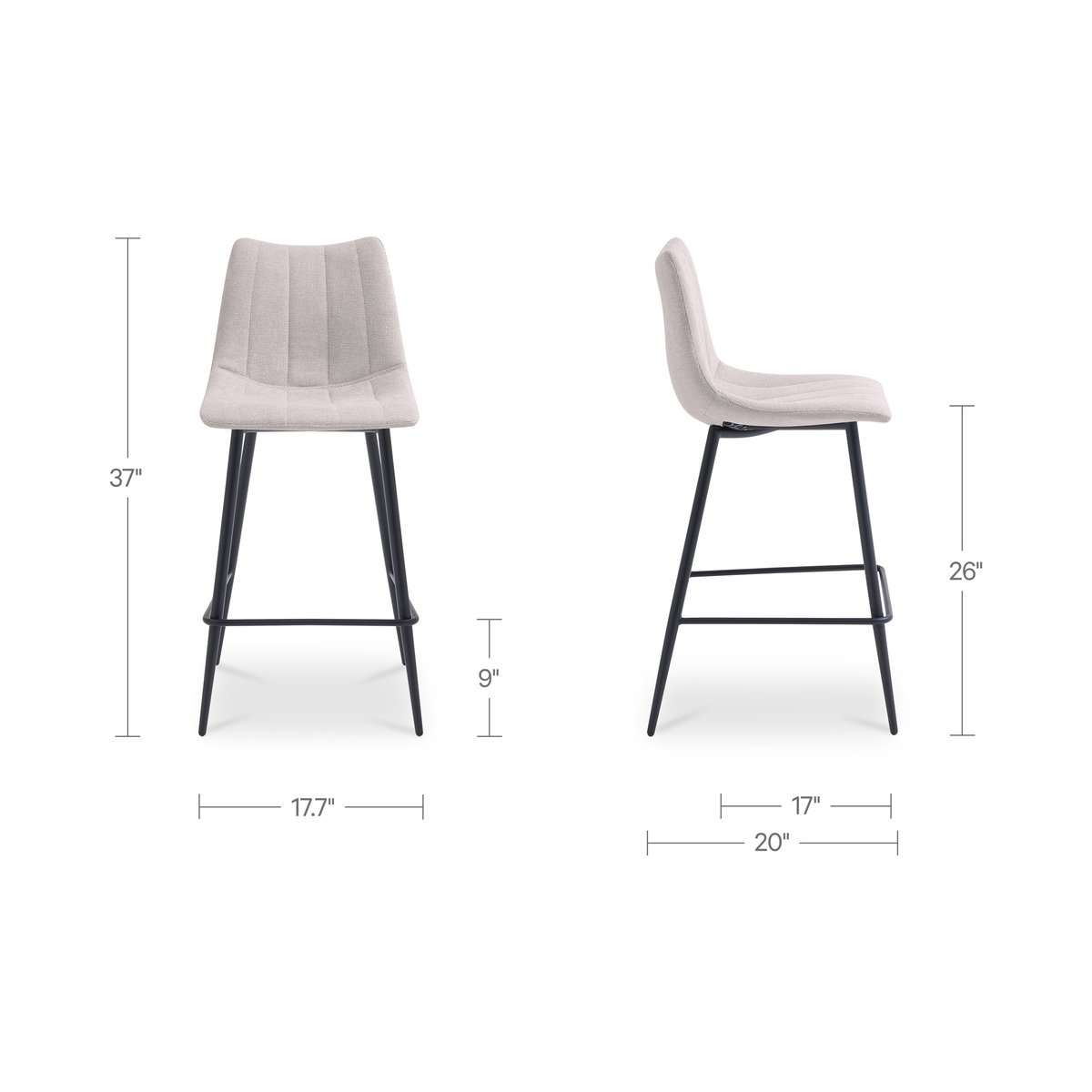 Alibi Counter Stool Beige-set Of Two, Counter & Bar Stool by Moe's Home, 17.7" width x 37" height x 20" depth View 8