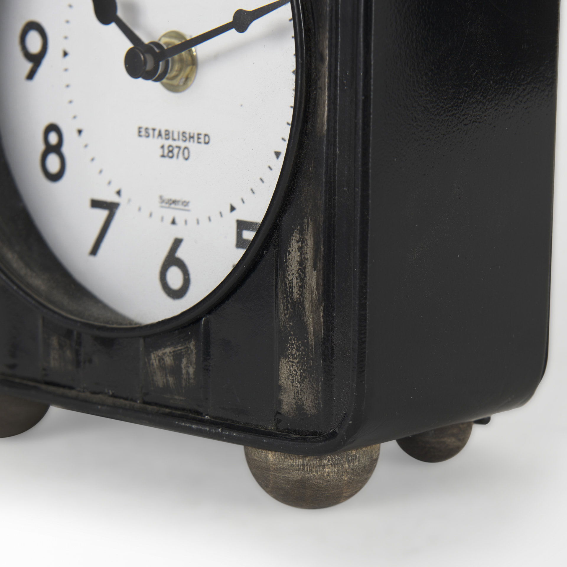 Karl  Rustic Black Iron Rounded Square Table Clock, by Mercana, 6" length x 3" width x 6.75" height View 10