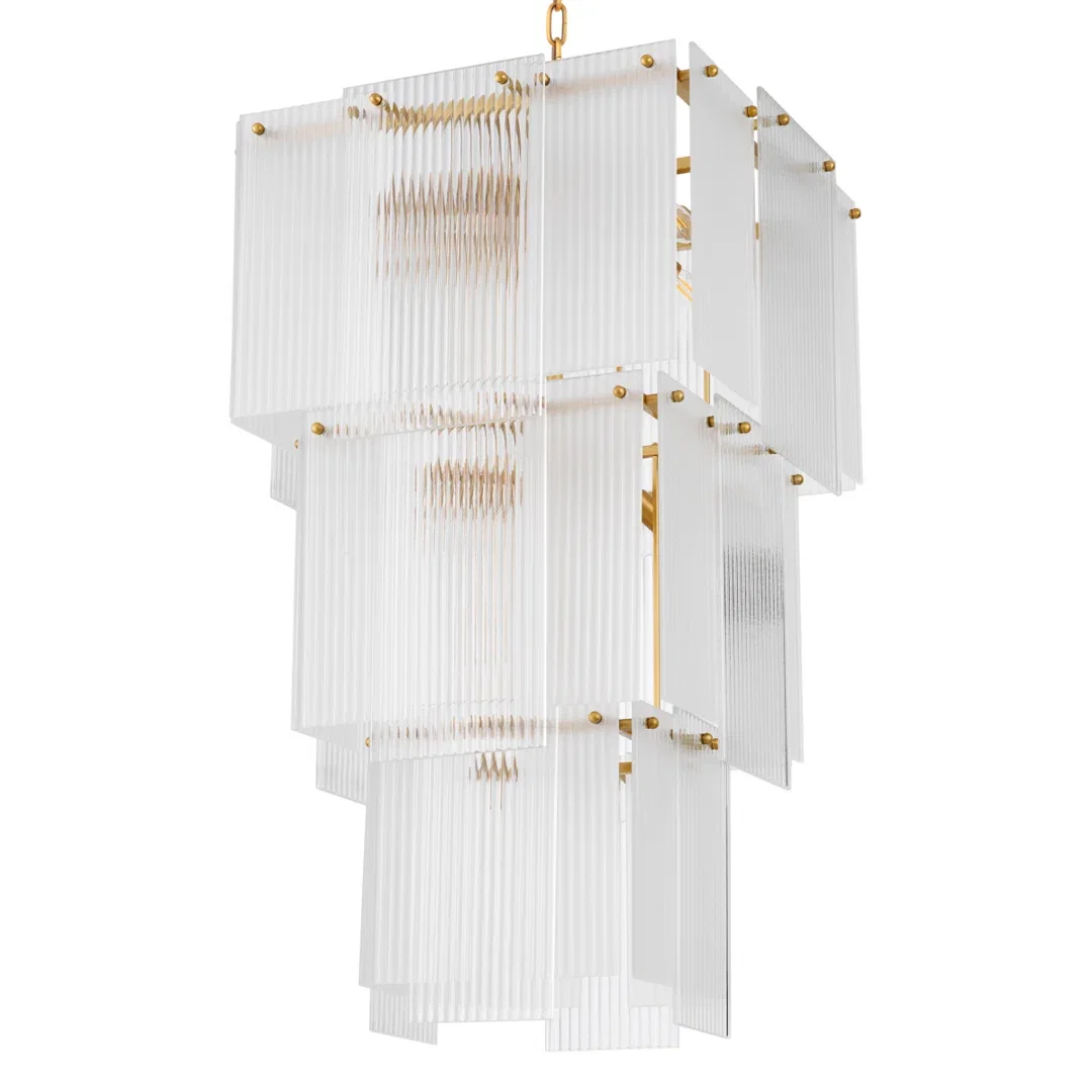 Chandelier Giardano Clear And Frosted Glass Antique Brass Finish, by Eichholtz USA, 24.8" width x 39.37" height x 24.8" depth View 1