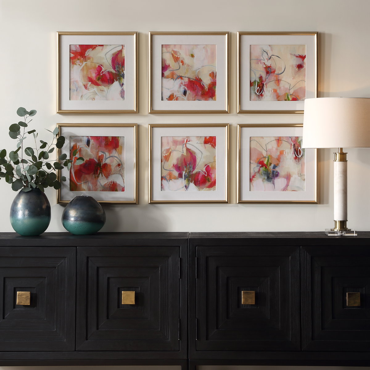 Fresh Start Red Abstract Prints Set/6, by Uttermost, 17" width x 17" height x 1.25" depth View 2