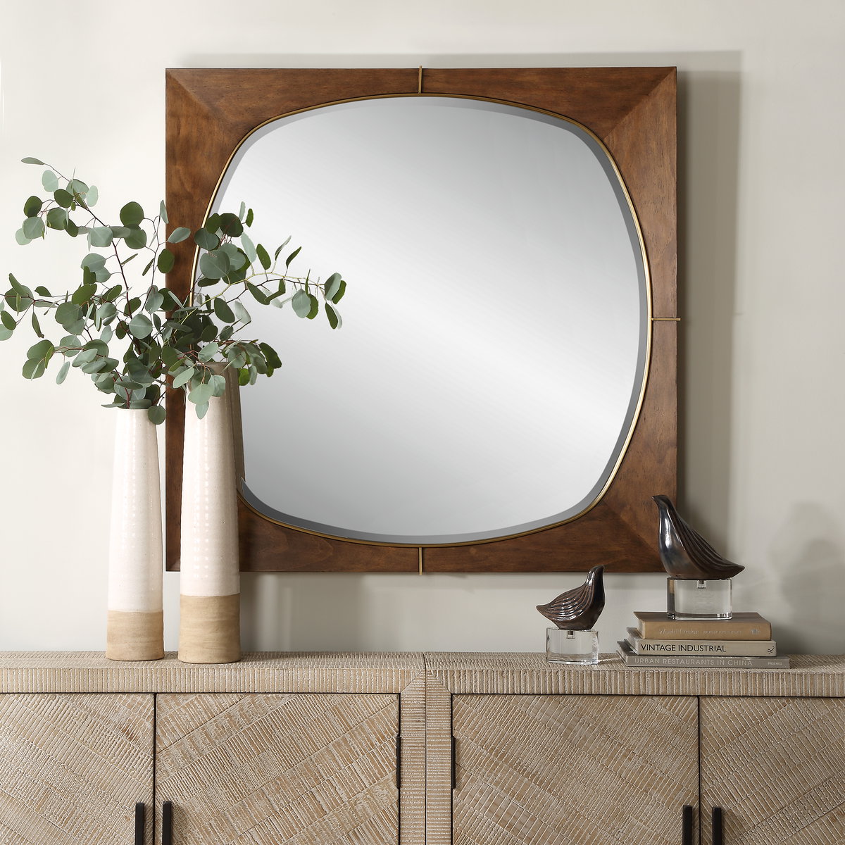 Garonne Square Walnut Mirror, by Uttermost, 40" width x 40" height x 1.75" depth View 2