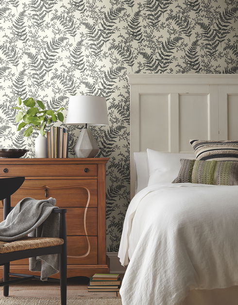 Forest Fern Flock Grey Wallpaper