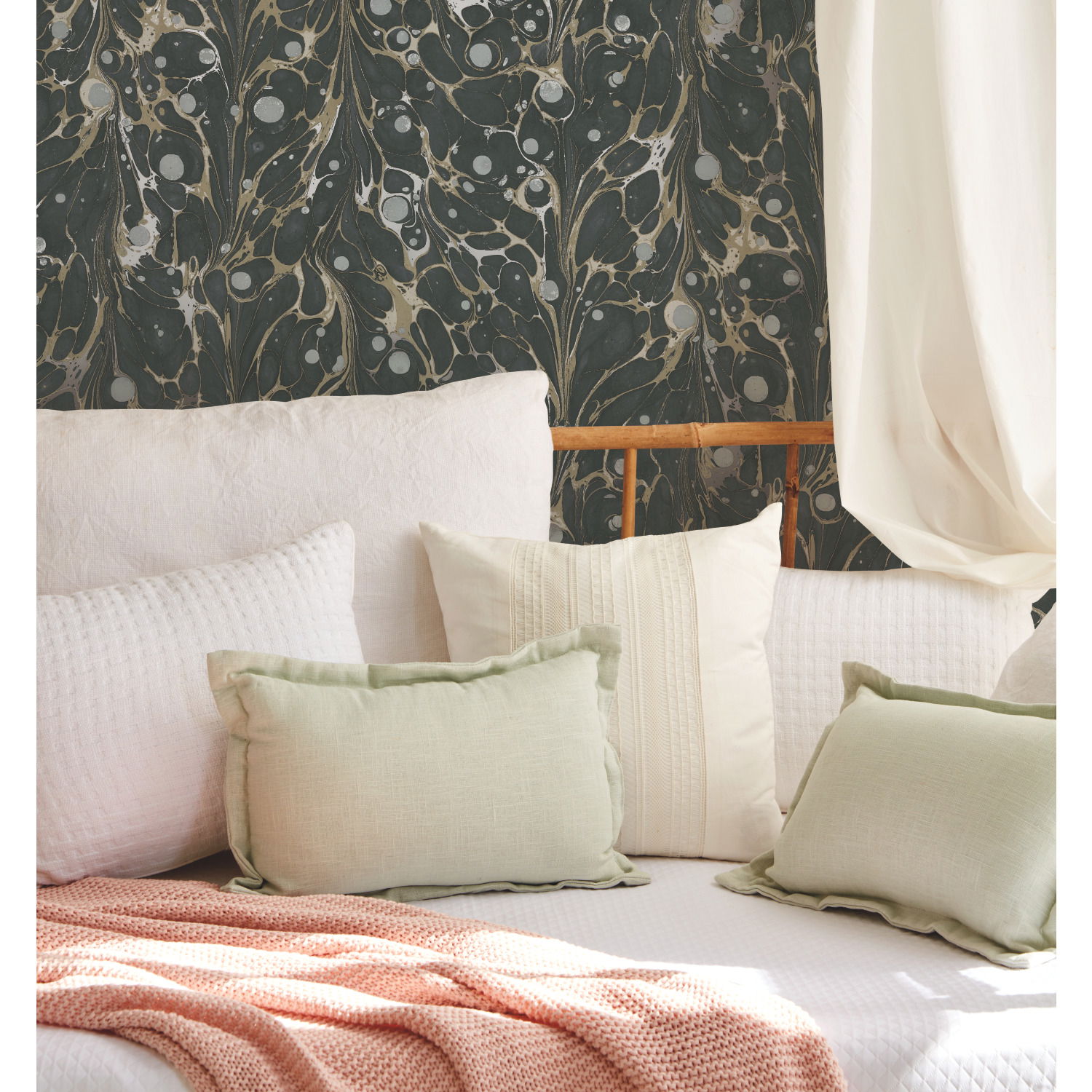 Marbled Endpaper Black & Gold Wallpaper large image 