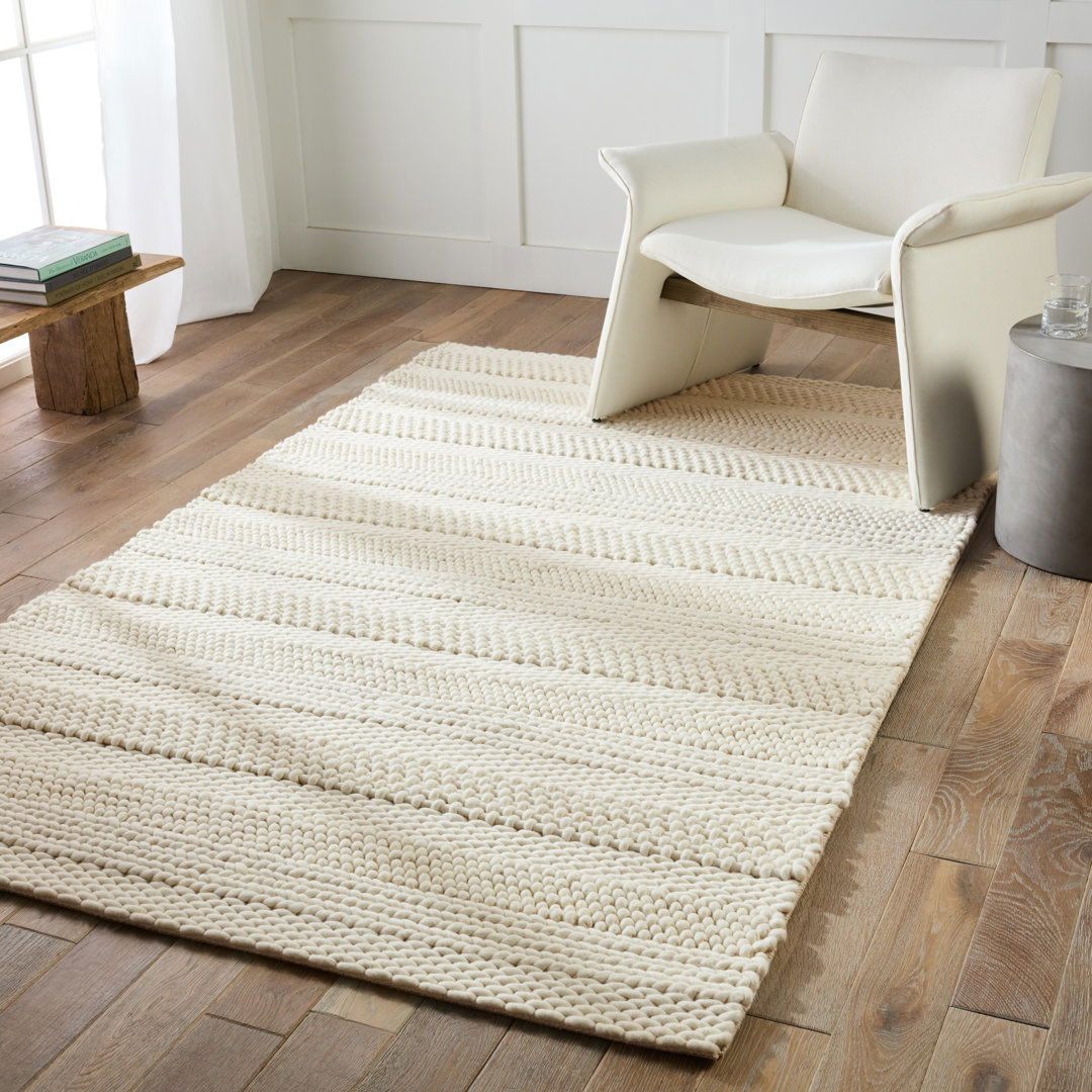 Lagom Handmade Solid Ivory Area Rug (5'X8') large image 