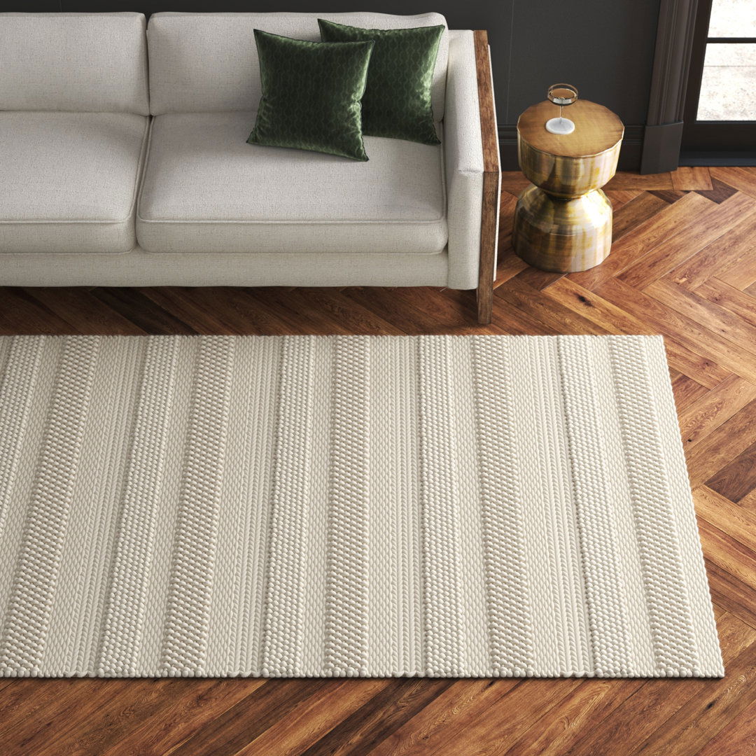 Lagom Handmade Solid Ivory Area Rug (5'X8') large image 