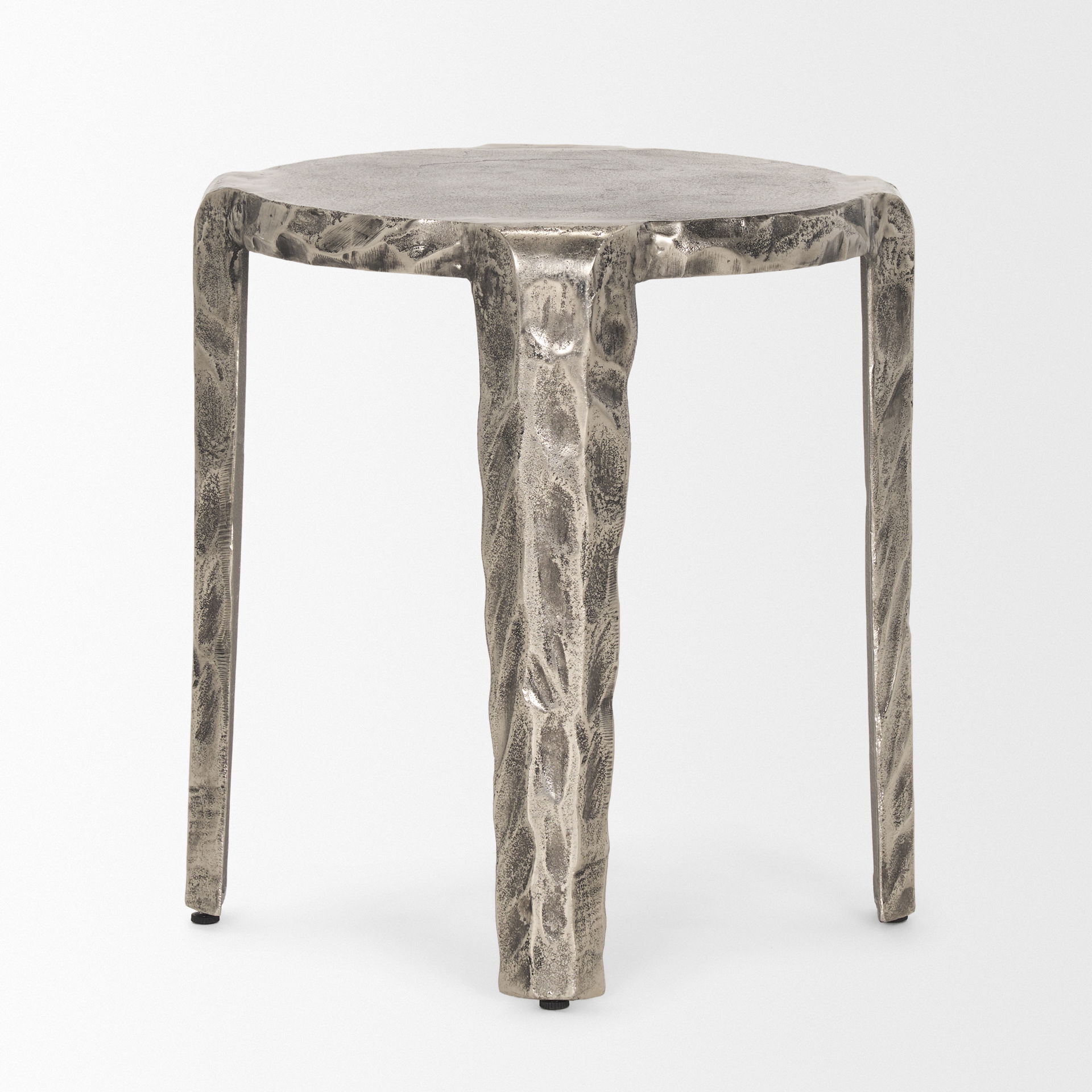 Randy Textured Silver Nickel Cast Aluminum Metal Accent Table, Side & End Table by Mercana, 20" length x 20" width x 21" height View 5