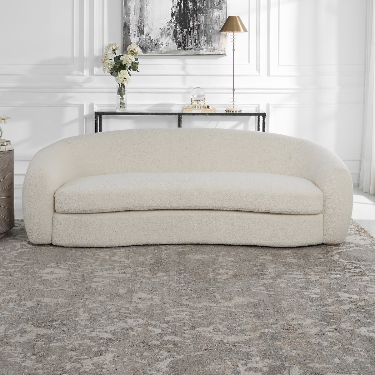 Capra Art Deco White Sofa, Sofas & Sectional by Uttermost, 90" width x 27" height x 38" depth View 10