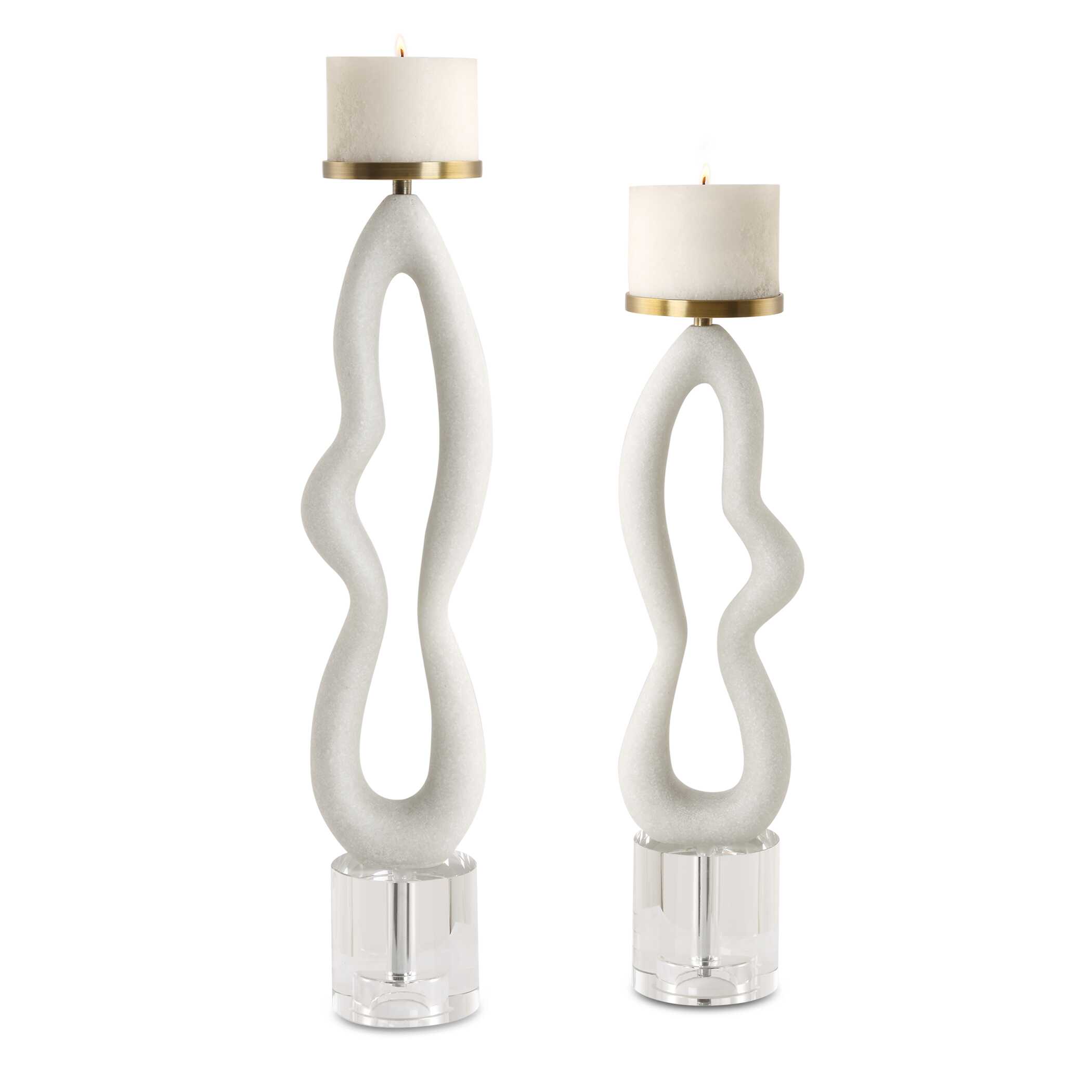 Feamelo Ivory Stone Candleholders Set/2, Decorative by Uttermost, 5" width x 22.5" height x 4.25" depth View 1