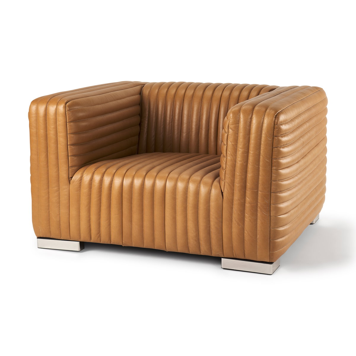 Ricciardo Cognac Leather Upholstered Arm Chair, Accent Chair by Mercana, 45.28" length x 38.19" width x 26.38" height View 1