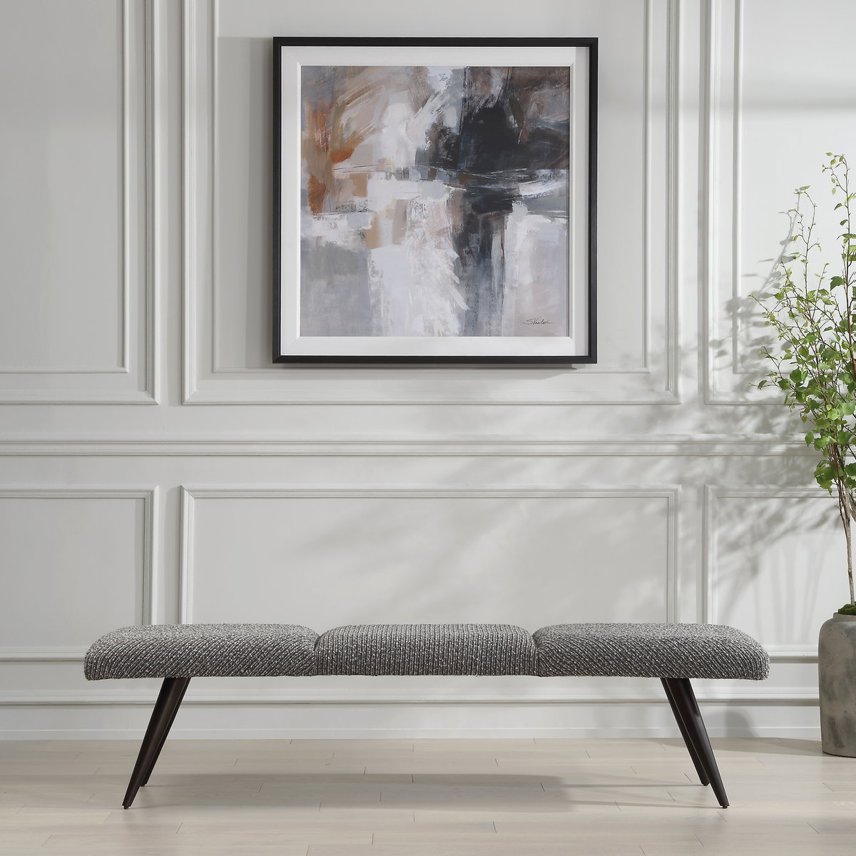 Bowtie Charcoal Fabric Bench, Benche by Uttermost, 72.5" width x 18" height x 20" depth View 2