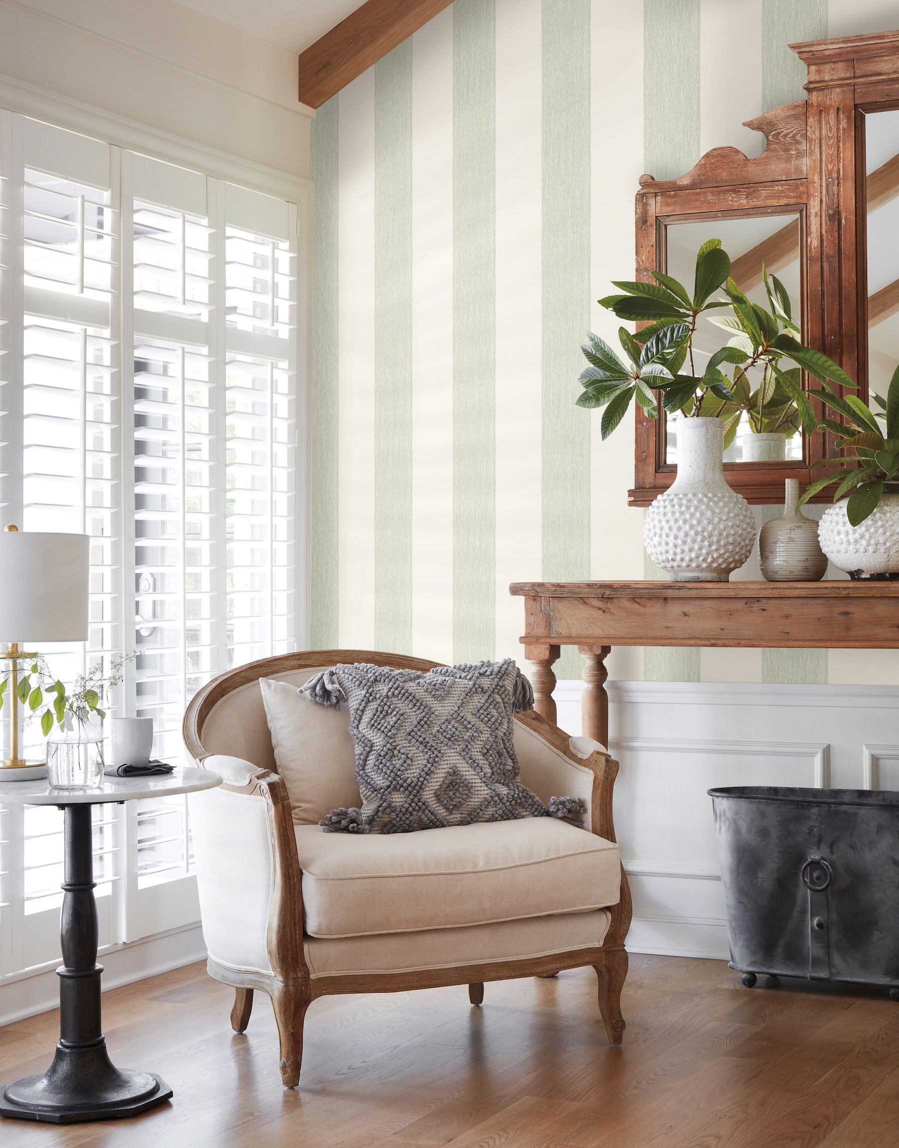Thread Stripe Green Wallpaper, by York Wall, 33' length x 1'8.5" width x 0.02" depth View 2