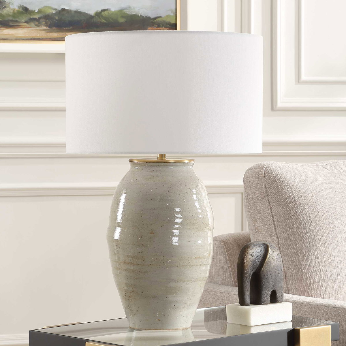 Amos Ceramic Table Lamp, by Uttermost, 1'5" width x 2'1.75" height x 1'5" depth View 4