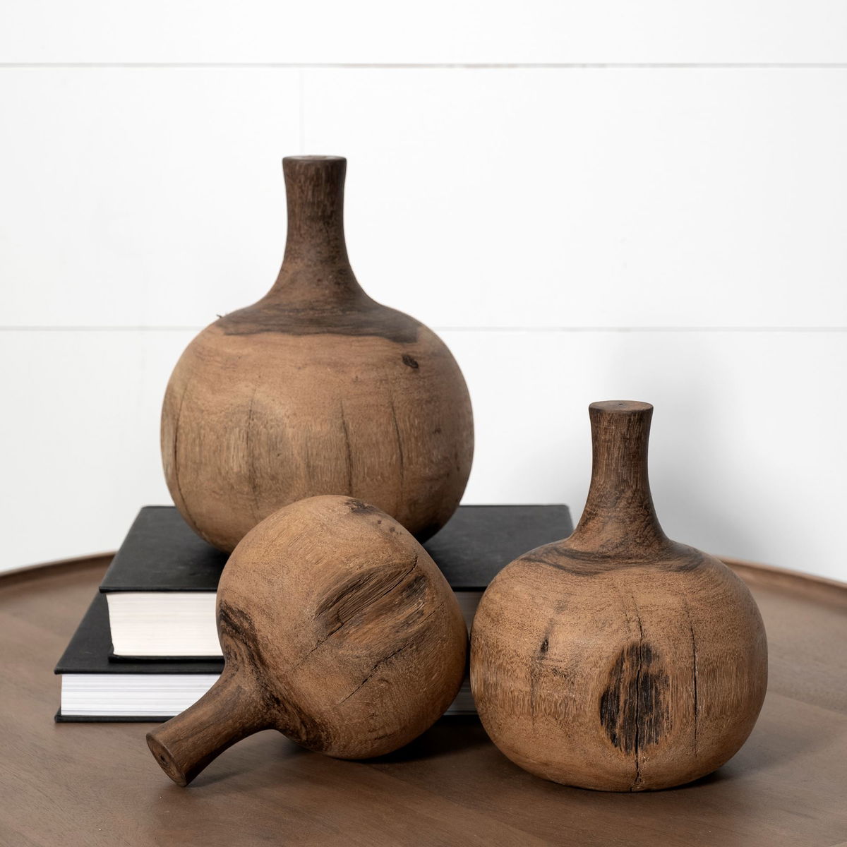 Afra Small Solid Wood Vase Shaped Decorative Object, by Mercana, 5.75" length x 5.75" width x 7" height View 3