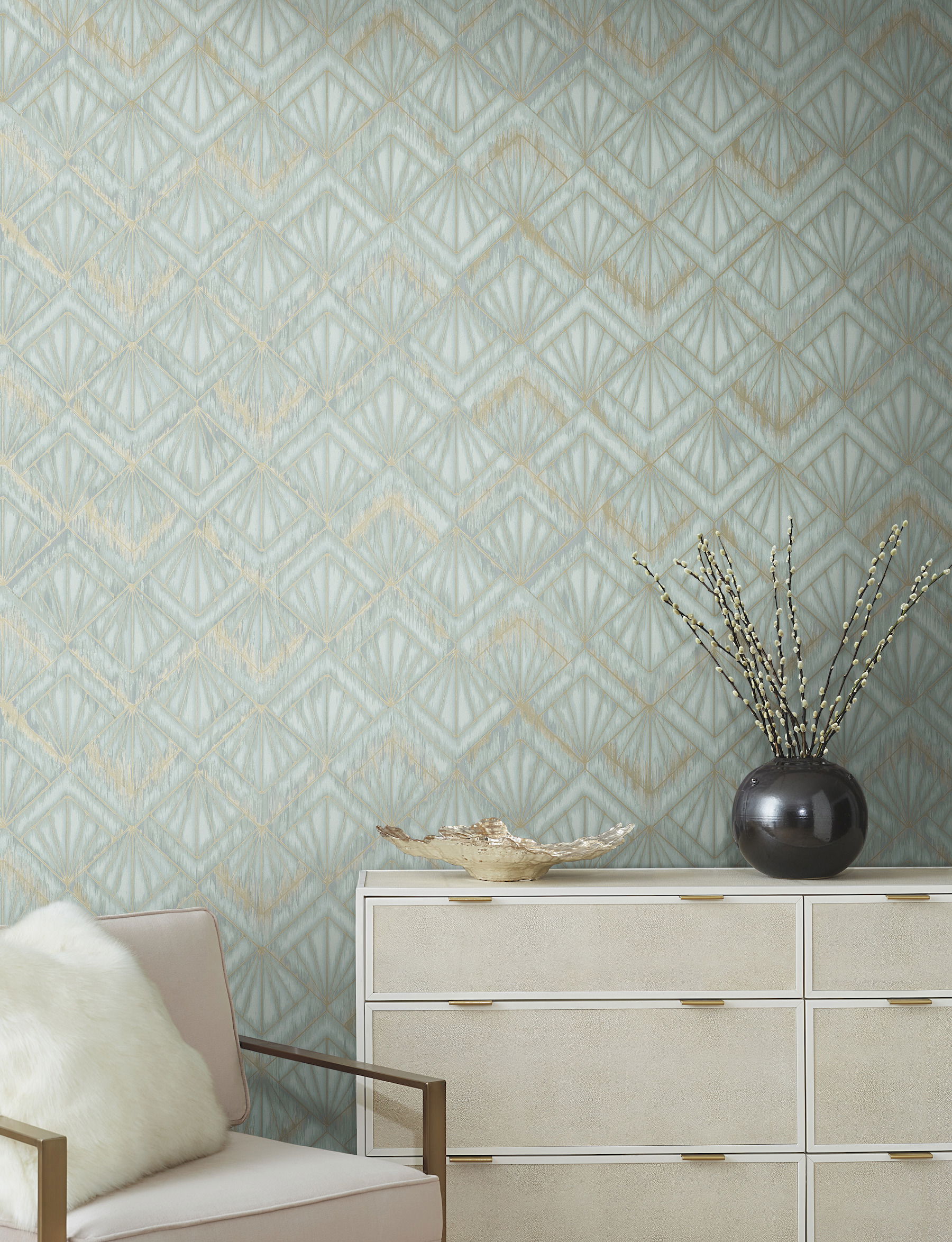 Modern Shell Light Blue Wallpaper, by York Wall, 27' length x 2'3" width x 0.02" depth View 3