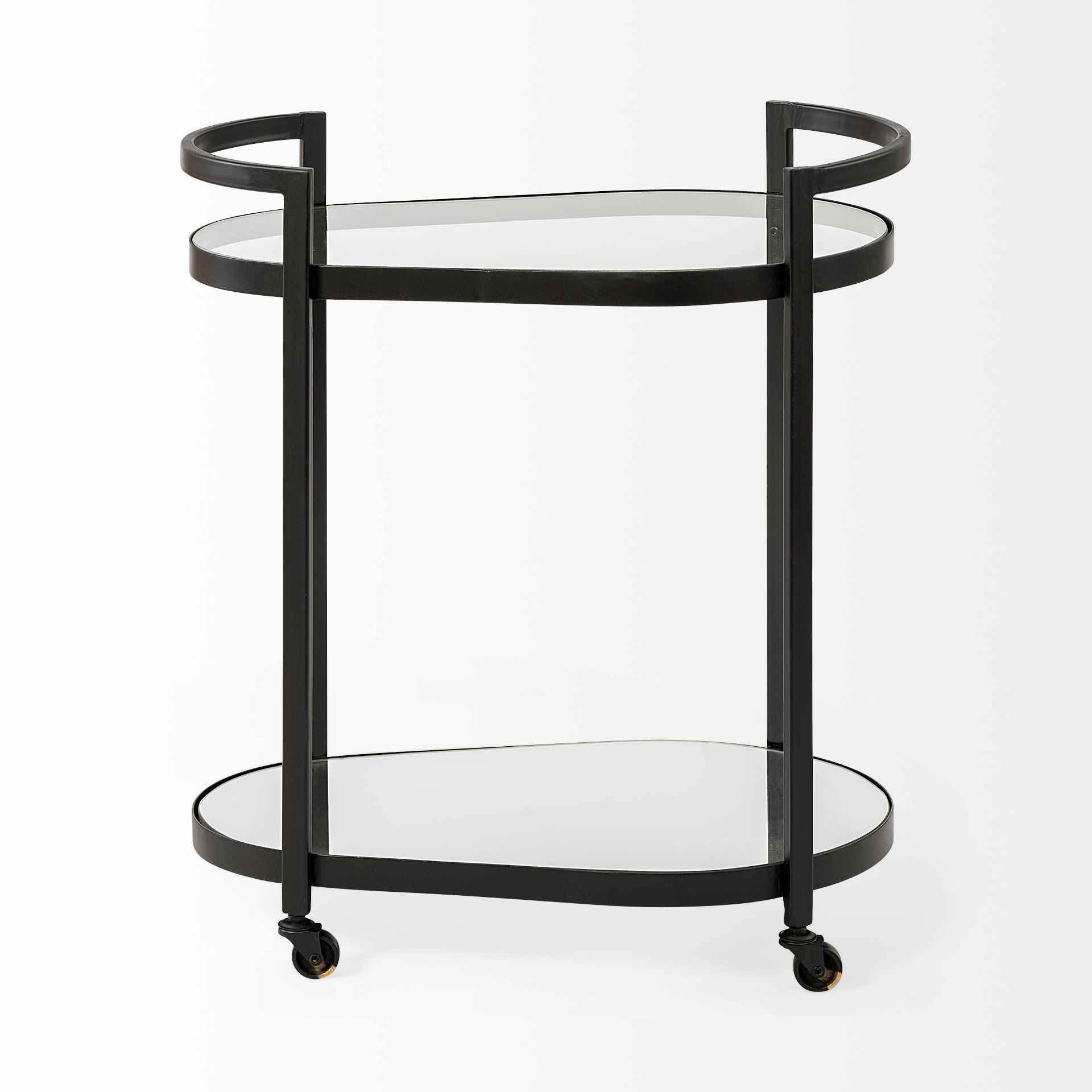 Eleonore Black Metal Frame Two-Tier with Glass Shelves Bar Cart, Bar Carts & Cabinet by Mercana, 25" length x 16.14" width x 27.95" height View 4