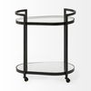 Eleonore Black Metal Frame Two-Tier with Glass Shelves Bar Cart, Bar Carts & Cabinet by Mercana, 25" length x 16.14" width x 27.95" height thumbnail 4
